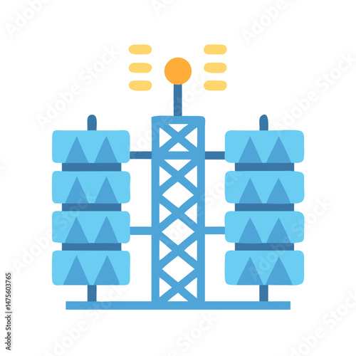 Modern blue data center tower on black background