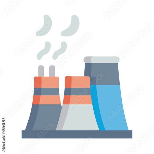 Modern Nuclear Power Plant Icon with Smoke Illustration