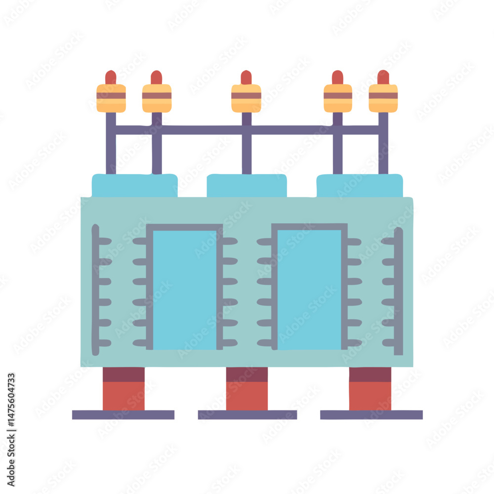 Obraz premium Colorful electric substation transformer illustration on black background
