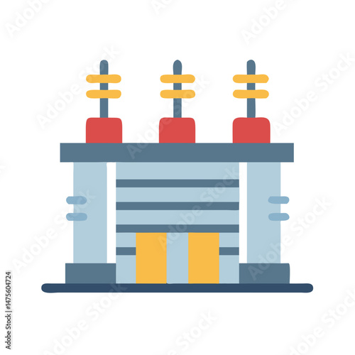 Modern Electrical Substation Transformer Station Illustration on Black