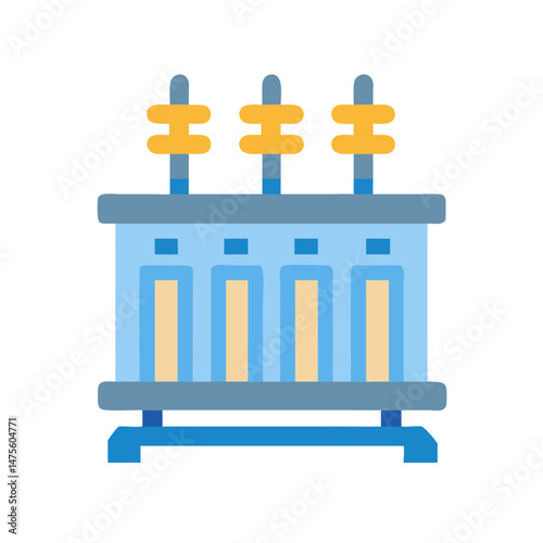 Cartoon illustration of an electrical power transformer on black
