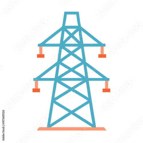 Stylized Power Line Tower with Black Background Vector