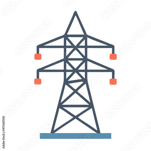 Simple Power Line Tower on Black Background Illustration