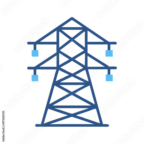 Blue Electric Power Tower on a Black Background