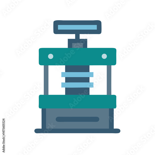 Illustration of a hydraulic press in blue and teal