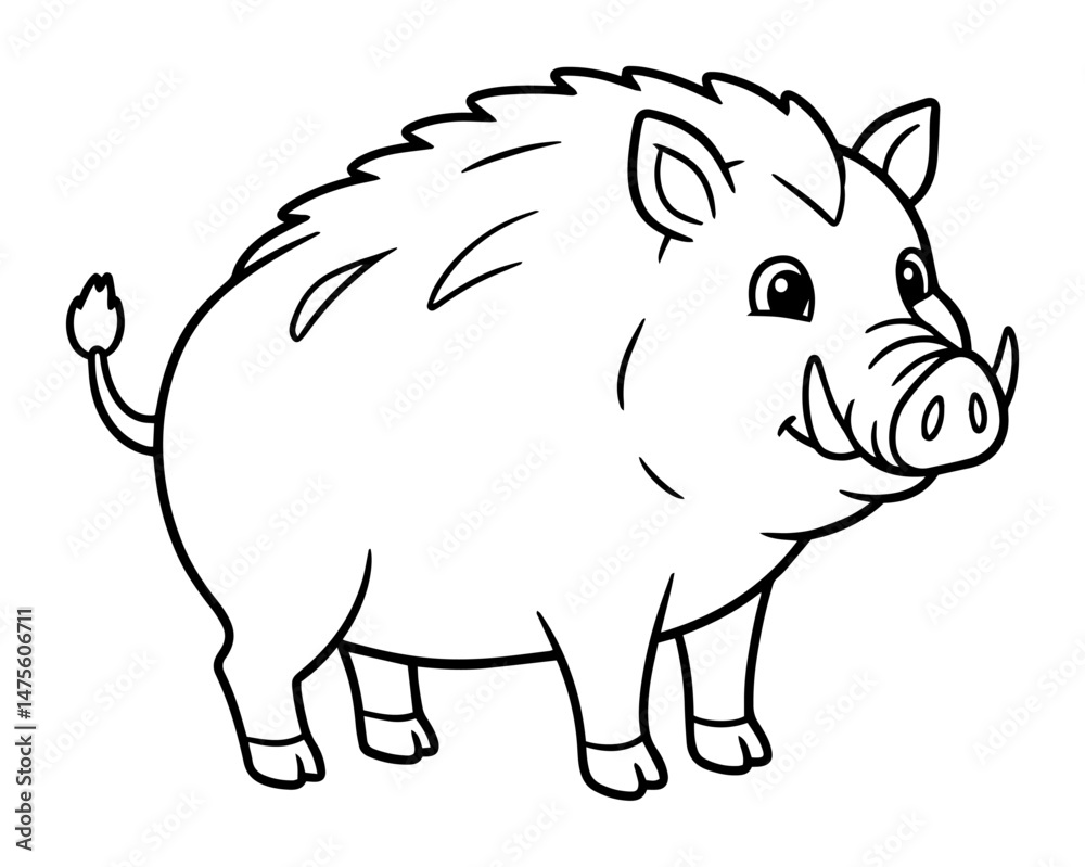 Obraz premium cute wild boar cartoon vector outline illustration