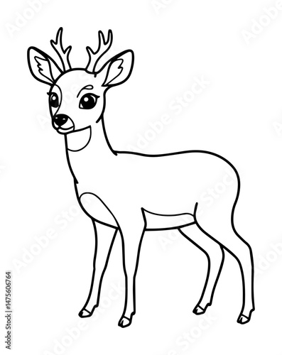 young deer with antlers vector outline black and white