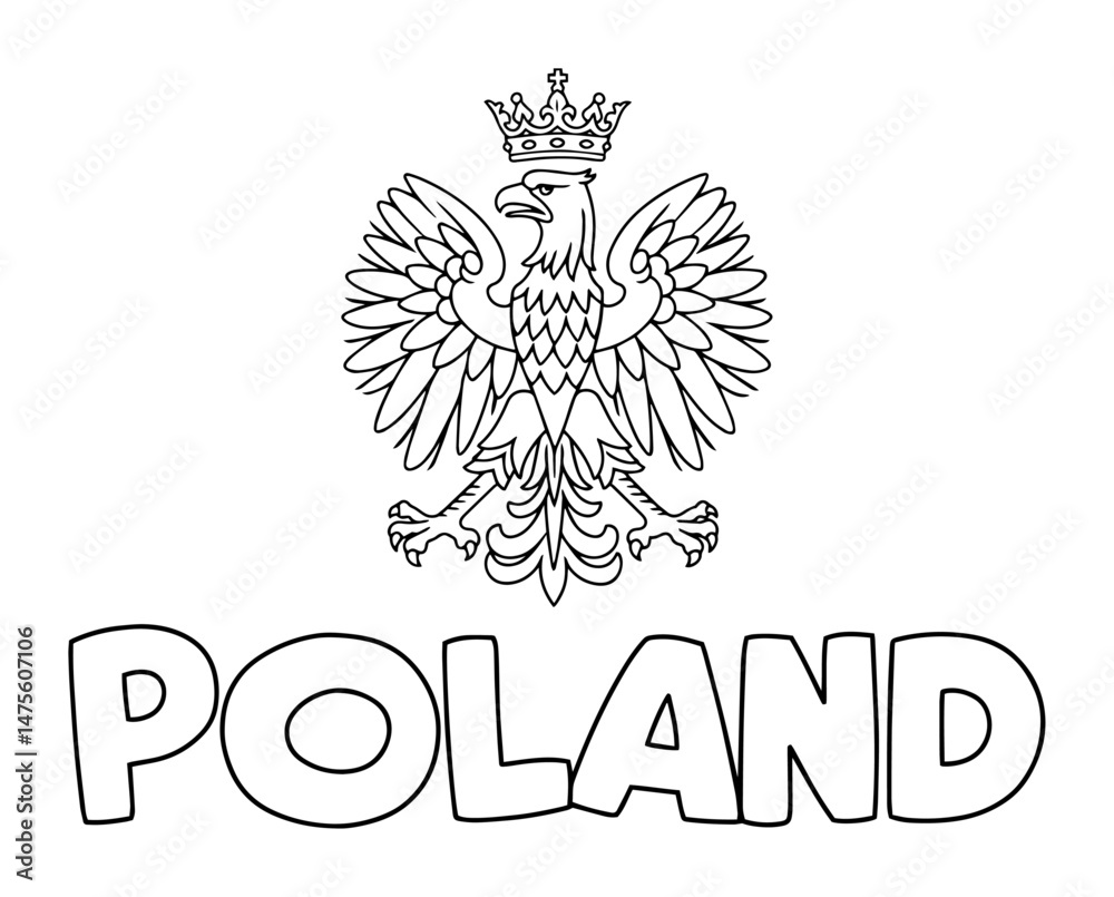 Fototapeta premium poland lettering with white eagle emblem vector outline drawing