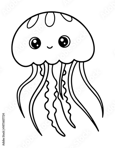 cute jellyfish with long tentacles vector outline