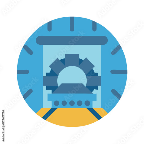 CT Scan Machine Round Icon, Blue and Yellow Color