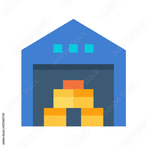 Colorful flat design warehouse with boxes and goods