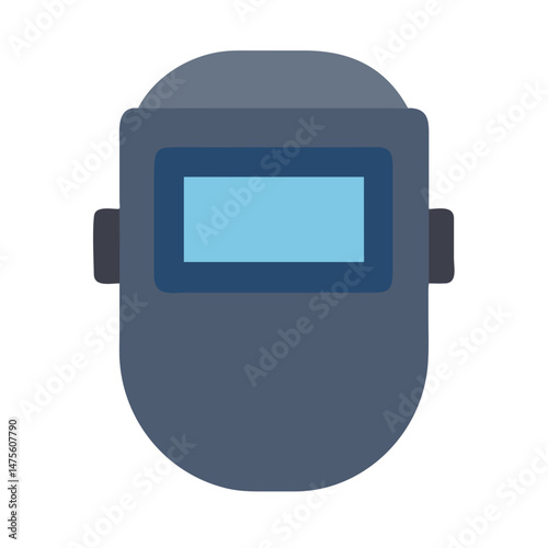 Welding helmet icon illustration, blue on black background