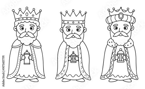 three wise men with gifts vector outline