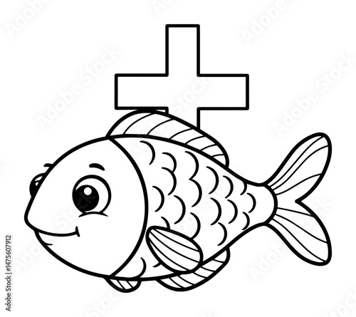 cute fish with christian cross vector outline