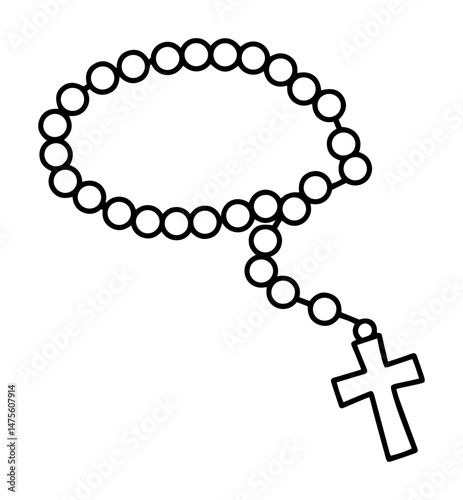 rosary with cross prayer beads vector outline