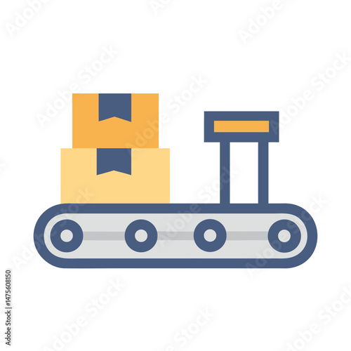 Boxes on a conveyor belt illustration isolated