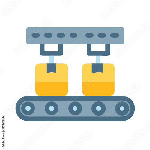 Conveyor belt carrying packages in automated manufacturing process