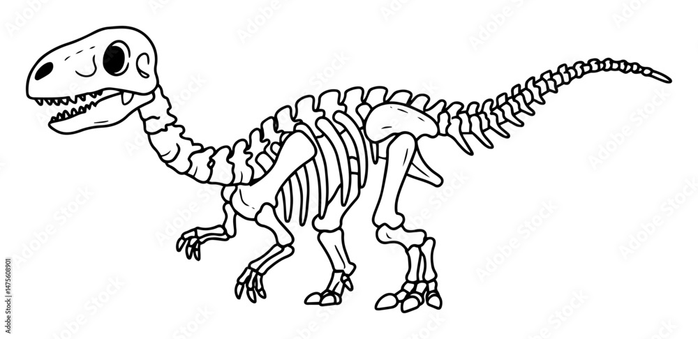 Fototapeta premium dinosaur skeleton outline vector illustration – prehistoric bones in standing pose