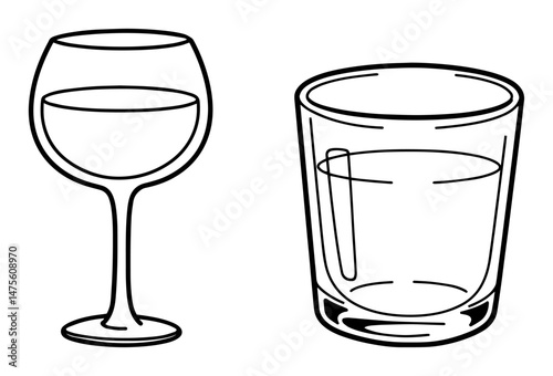 wine and water glasses outline vector  drinkware icons