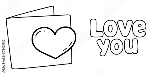 love card outline vector romantic greeting with heart