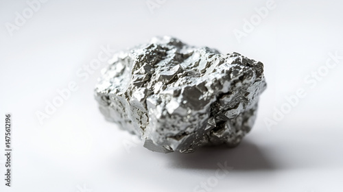 Macro shoot of piece of nickel metal ore isolated on a white background. Closeup photo of amazing shiny mineral rough