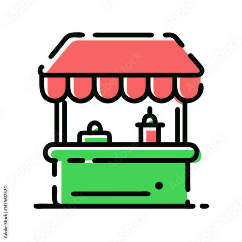 Colorful Christmas market stall with festive decorations on a white background inviting holiday shoppers
