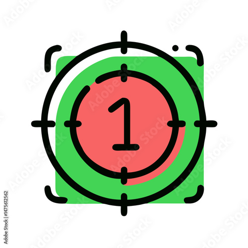 Colorful countdown timer with a red number one and green background on a white background representing festive anticipation