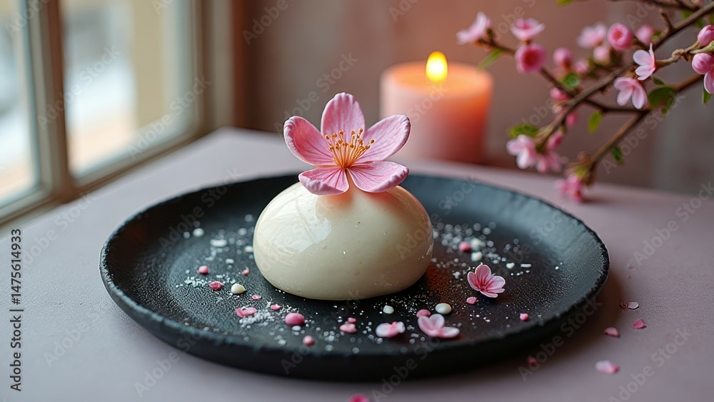 custom made wallpaper toronto digitalElegant dessert with cherry blossom decor near candlelit window