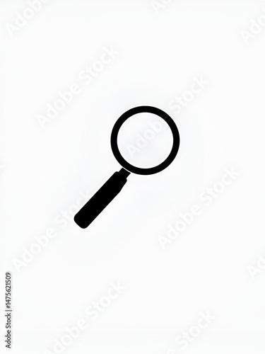 Minimalist black magnifying glass icon on transparent background, perfect for search, discovery, or investigation themes.
