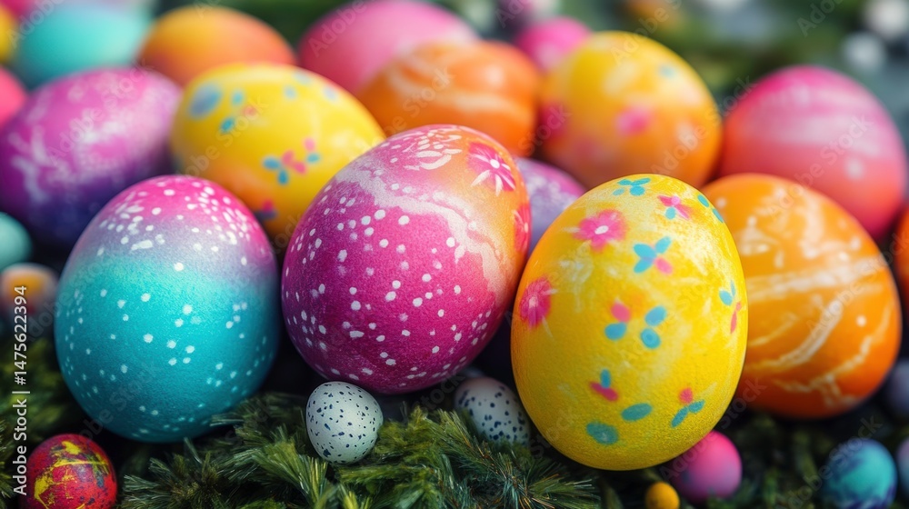 Colorful Easter Eggs on Green Grass with Bright Patterns and Designs Celebrating Spring and Joyful Festivities in a Vibrant and Cheerful Atmosphere Colorful Easter Eggs on Green Grass with Bright Patterns and Designs Celebrating Spring and Joyful Festivities in a Vibrant and Cheerful Atmosphere