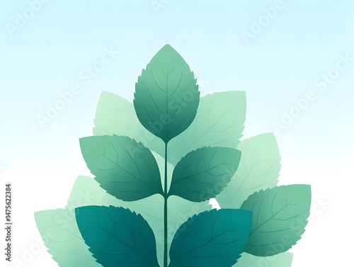 Botanical Harmony: A graphic illustration of stacked leaves, a celebration of nature's elegance, with a soft gradients and a simple layout that underscores environmental consciousness.