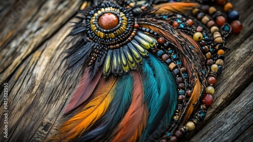 Wallpaper Mural Bohemian-style handmade jewelry arranged with feathers, wooden beads, and natural fibers Torontodigital.ca