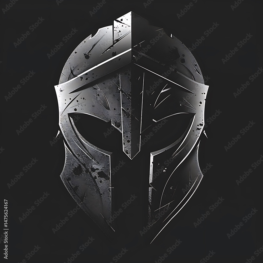 Obraz premium Majestic battle-worn metallic spartan helmet high resolution image