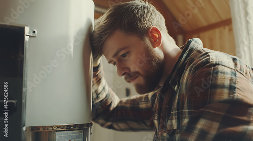 Man Inspecting a Water Heater
