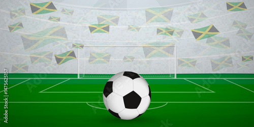 Jamaican Football Arena Full of Fans with National Flags, Sports Event Illustration.