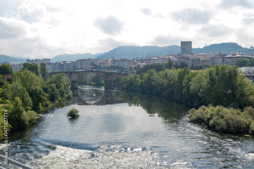 landscape of the roman bridge in orense, galicia