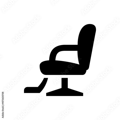 Illustration of a black salon chair with armrests and a footrest on a white background in a simple style