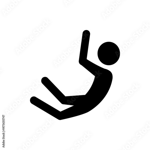 Silhouette of a stick figure falling with outstretched arms and legs against a white plain background