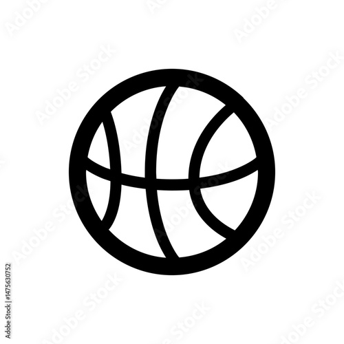 Illustration of a simple black and white basketball with curved lines on a white background design art