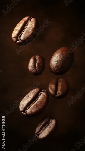 A close-up shot of freshly roasted coffee beans with varying degrees of roast, captured in warm, earthy tones against a blurred, dark background