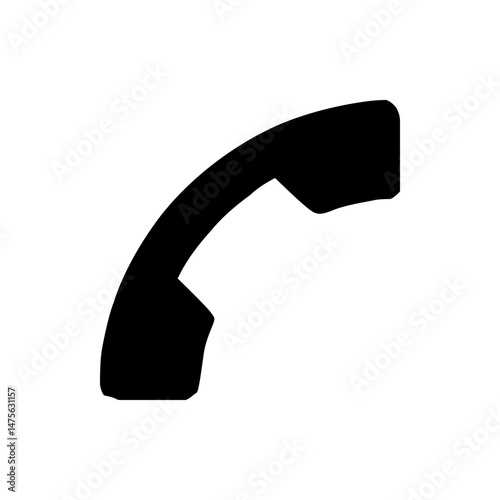 Black silhouette of a telephone receiver with curved handle and mouthpiece isolated on a white background