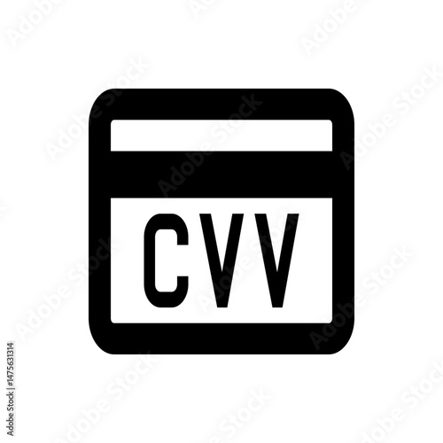 Illustration of a credit card with the letters cvv displayed in bold black font on a white background