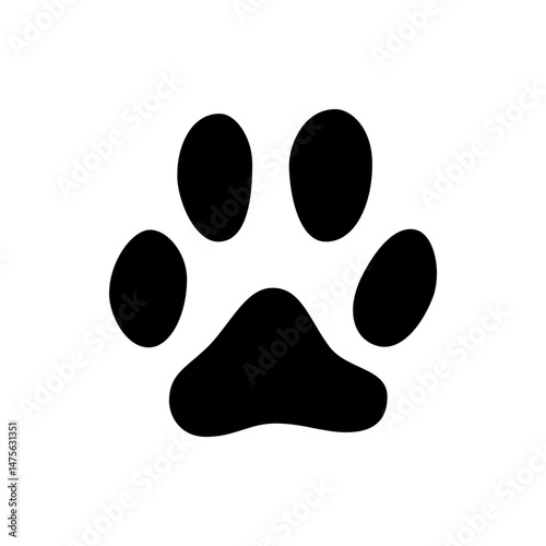 Illustration of a black paw print with four toes and a pad on a white background in a simple style