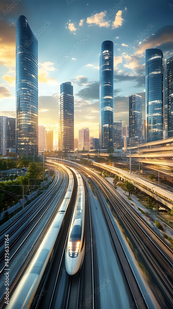 Fototapeta premium High speed train modern city transportation urban development