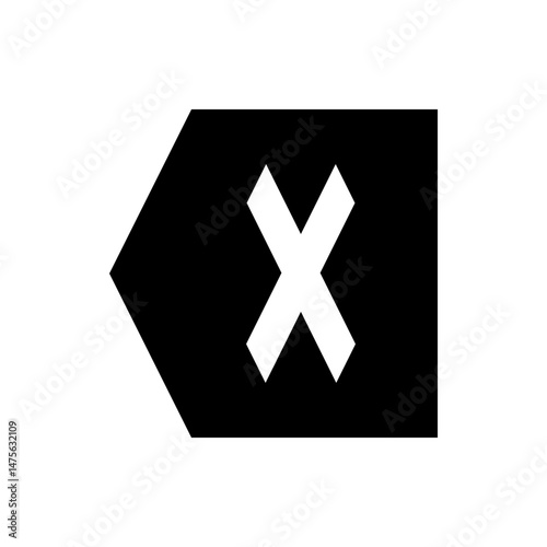 Black arrow pointing left with a white x symbol indicating removal or cancellation in a simple design style