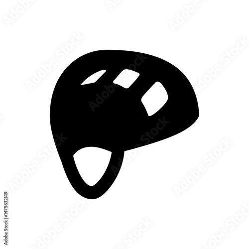 Illustration of a black safety helmet with ventilation holes and a chin strap isolated on a white background