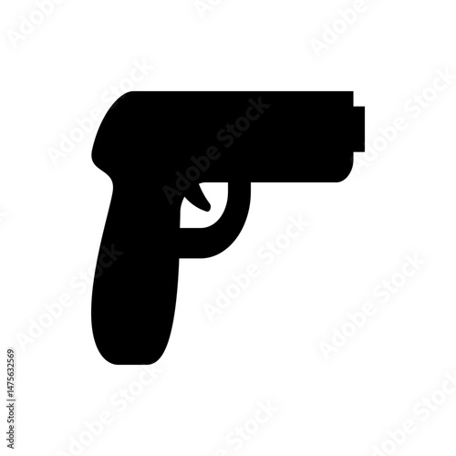 Silhouette of a handgun with a short barrel and a curved trigger guard displayed in solid black color