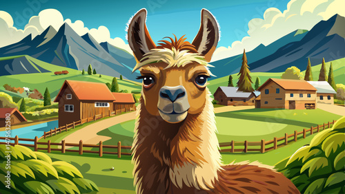 portrait Brown Llama portrait at a german ranch in Baden Wurttemberg, Germany Very beautiful