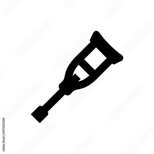 Illustration of a black forearm crutch with a handle and a cuff for mobility assistance and support