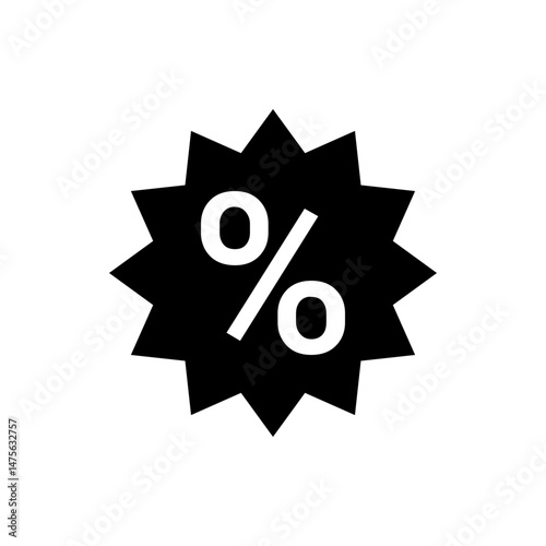 A black starburst shape containing a white percentage symbol indicating a discount or sale promotion event